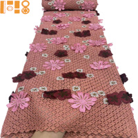 Dentelle Guipure en Polyester Brodé 3D à Fleurs Solubles dans l'Eau, Tissu de Luxe pour Robe de Banquet, Style Européen et Américain