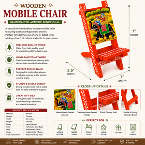 Handcrafted Painted Wooden Mobile Chair-Traditional <b>Indian</b> Folk <b>Art</b> Scenic Pattern Wedding Home Decor Mini Chair - Product Image 5