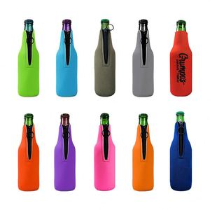 Promotional Hot Selling Foldable Neoprene Thermal Beer Holder Stubby Beer Wine <b>Bottle</b> Can Cooler Sleeve With Zipper - Product Image 1