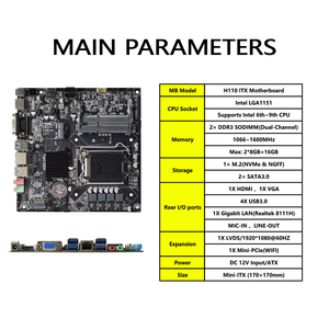 LGA1151 لوحة رئيسية صغيرة صناعية تدعم إنتل كور الجيل السادس-التاسع من كبس <span class=keywords><strong>DDR3</strong></span> رام NVMe & NGFF M.2 SATA3.0 H110 اللوحة الأم - Product Image 4