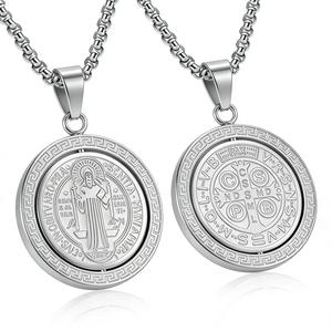 St Benedict Exorcist <b>Titanium</b> Steel Necklace For Men Round Double Sided Pendant Protective Religious Charm Everyday Wear - Product Image 5