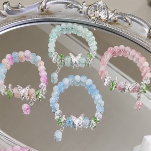 Disponibile Braccialetto con Perline di Cristallo Fantasia, Charm a Forma di Fiore di Giglio e Tulipano, Colore <span class=keywords><strong>Crema</strong></span> Sfumato Bicolore, Gioiello - Product Image 1
