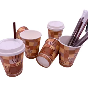 Factory wholesale Custom Logo High quality Takeout Paper Cup 12 oz Disposable Coffee Cups With Lids