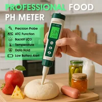 Testeur de pH numérique portable avec affichage de température rétroéclairé ATC pour sonde de pH de laboratoire pour pâte à pain au levain, pile LR44