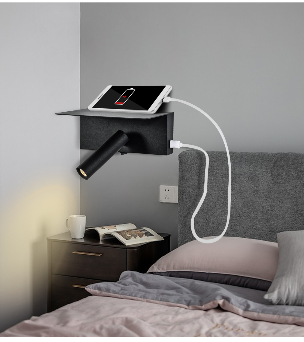 5V Usb Charge Port 3w Led Bedside Reading Light Indoor Adjustable Led Wall Lamp