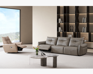 Sofá Reclinable de Cuero Genuino de Grano Superior, Ajustable Eléctricamente, de 3 Plazas, para Sala de Estar Moderna, Modelo SD962-1 - Product Image 1