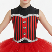 Robe de tutu de ballet rayée rouge et noire en polyester pour filles, col haut, sans manches, tenue de danse de scène pour enfants, tenue de jazz