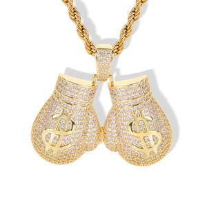 Mode Hop Hop Bijoux Pendentifs Plaqué Or 18k Glacé Zircon Diamant Boxe <span class=keywords><strong>Gant</strong></span> Pendentif Collier - Product Image 2