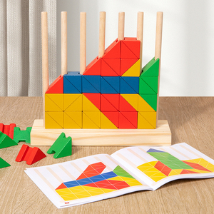 Bloques de construcción triangulares de madera de colores, cubos pequeños, formas geométricas, ecológicos, educativos para preescolar, juego de ensamblaje - Product Image 4