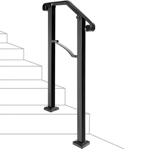 블랙 단 철 조절 아치 맞는 4 5 단계 계단 난간 설치 키트 야외 단계