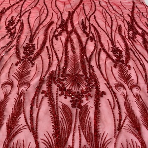 Tela <span class=keywords><strong>de</strong></span> Encaje con Lentejuelas Rojas, Tela <span class=keywords><strong>de</strong></span> Tul Francés Brillante con Lentejuelas y Brillo para Vestido <span class=keywords><strong>de</strong></span> <span class=keywords><strong>Noche</strong></span> - Product Image 3