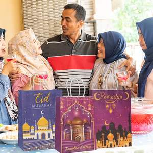 12 sacs cadeaux Eid Mubarak, sacs cadeaux Ramadan avec poignée, 4 designs uniques, cadeau parfait pour la célébration de l'Eid Al-Fitr, artisanat en papier - Product Image 6