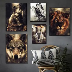 Wildes Tier Wolf Löwe Adler Elefant Wand kunst Leinwand Malerei Nordic Poster und Drucke Wandbilder für Wohnzimmer Home Decor