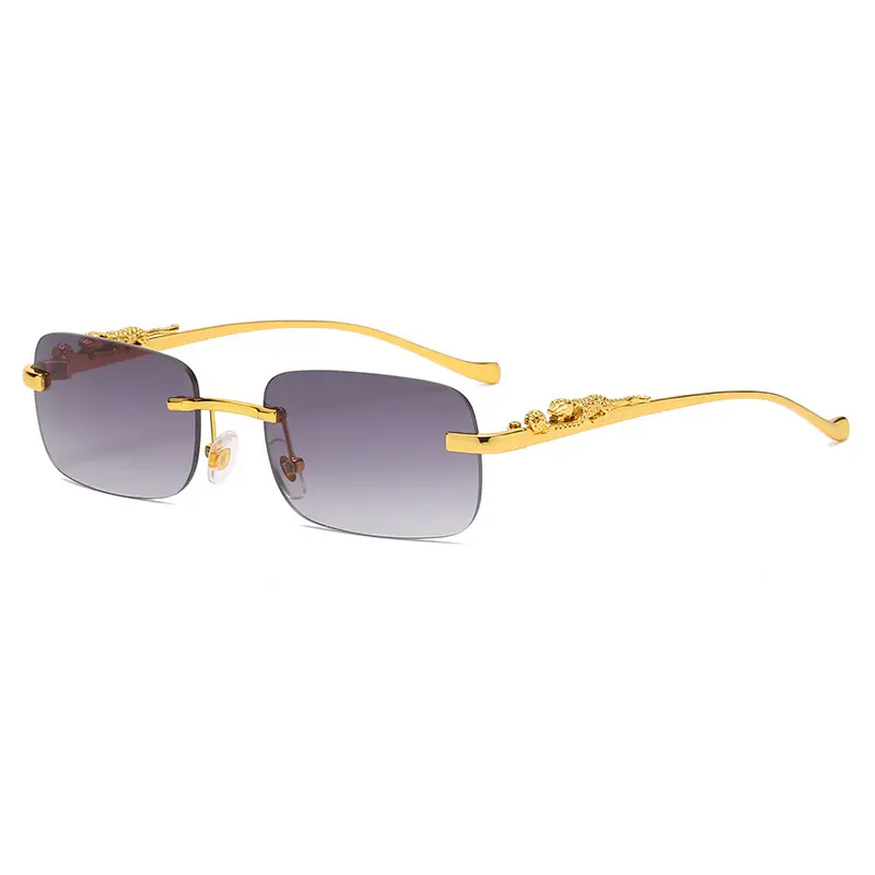 Vintage Fashion Rimless Square Sunglasses Women Men Luxury Brand Designer Popular Travel Driving Metal Leopard Head Sun Glasses