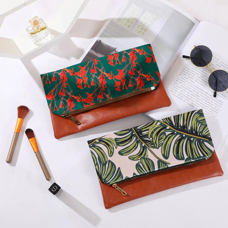 Groothandel Gepersonaliseerde Tropische Bladeren Print Handtassen Snap Custom Vrouwen Foldover Clutch Purse