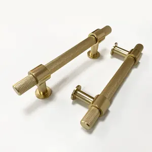 Knurled Furniture Handles Aluminum Alloy Brass Gold T Bar Knurling Cabinet Cupboard Handle