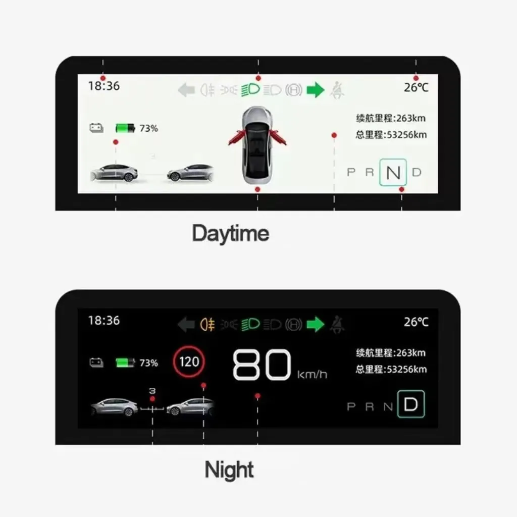 Head-Up Displays Car Dashboard For 2023 Tesla Model 3 Y universal digital instrument cluster