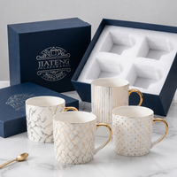 Tasses à café en céramique écologiques avec design floral arabe personnalisé en or, avec boîte cadeau - Style porcelaine moderne
