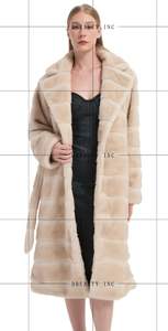 Women's Open Front Winter Overcoat Long <b>Faux</b> Mink <b>Fur</b> Coat with Lapel Windproof Woolen Outerwear Printed Pattern Loose Fit - Product Image 5
