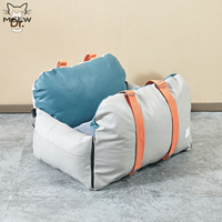 Siège de voiture convertible pour chien et chat, lit pliable, siège surélevé avec bouton, poignées de transport solides, doublure en peluche douce, coussin amovible, Oxford PU