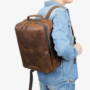 <span class=keywords><strong>Mochila</strong></span> de viaje de cuero genuino Vintage, <span class=keywords><strong>mochila</strong></span> para portátil de 15,6 ", maletín convertible con cierre de cremallera, cinturón de cojín de aire para hombres - Product Image 6