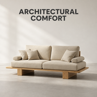 Set Sofa Persegi Modern Desain Tufted Isi Spons Sofa Bed Putar Gaya Wabi-sabi Jepang Furnitur Ruang Tamu Kayu Solid