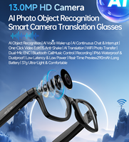 Lunettes intelligentes avec caméra HD 13MP, reconnaissance photo, vidéo et d'objets, transfert WIFI, appels, musique et réduction du bruit ENC, traduction