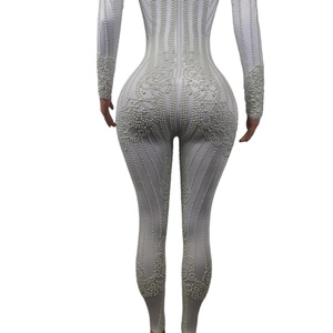 Élégant blanc perles barboteuses <span class=keywords><strong>femme</strong></span> Club fête bal moulante body scène Performance <span class=keywords><strong>combishort</strong></span> femmes une pièce combinaisons - Product Image 6
