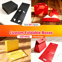 Boîte cadeau pliable personnalisée avec logo, avec poignée, emballage en carton réutilisable exquis pour cadeaux de luxe et vente au détail