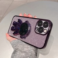 Coque de téléphone portable en TPU avec paillettes et motif astronaute entièrement électroplaqué, avec anneau en plastique de protection d'appareil photo intégré
