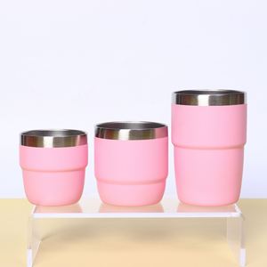 พื้นผิวขัดเรียบเนียน ชุดแก้วน้ำรถยนต์ 3 ชิ้น แก้วกาแฟนมสแตนเลส 304 ขนาดเล็กพร้อมฝาปิด ขนาดกะทัดรัด พกพาสะดวกสำหรับรถยนต์ บ้าน สำนักงาน - Product Image 4