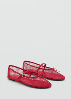 Ballerines en maille unies avec bride à boucle et nœud, bout rond, mode printemps-été, noires, semelle en caoutchouc pour femme