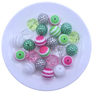 20mm New Pink Green White Silver Mixed Colors Styles Acrylic Round Chunky Bubblegum Beads 100pcs 4-10 Designs For Jewelry Making