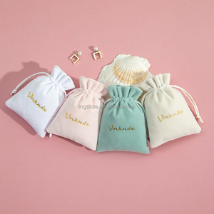 7x9cm Wholesale Luxury White Pink Green Cream High End <b>Thick</b> Velvet Pouch Jewelry Drawstring Gift Pouch Bag Packaging for <b>Ring</b> - Product Image 2