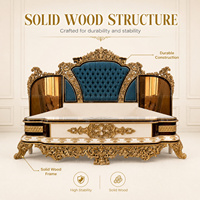 Luxuriöses Blau-Goldenes Schlafzimmer-Set im Europäischen Barock-Stil Handgeschnitztes Massivholz-Hauptschlafzimmer-Set