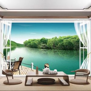 Mural <span class=keywords><strong>de</strong></span> Ventana con Paisaje Costero, Decoración para Sótanos y Hoteles, Papel Tapiz Removible Resistente a la Humedad - Product Image 5