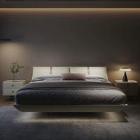 Modernes Italienisches Leder-Schwebebett mit Massagefunktion und Stauraum, Kiefernholzrahmen, Rote Farbe, Weiche Kanten für Apartment Schlafzimmer