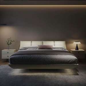 Ý da nổi Giường hiện đại đơn giản ánh sáng sang trọng gió lưới màu đỏ kích thước căn hộ chính phòng ngủ cạnh mềm nổi giường - Product Image 3