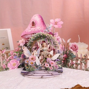 Factory 3D Pop-up Greeting Card Mother's Day Gift Exquisite fairy Angle <b>Mushroom</b> House with Beautiful Flowers Double Door - Product Image 4