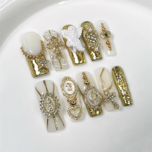 Faux ongles longs carrés rouge bordeaux, motif Croix de la <span class=keywords><strong>Vierge</strong></span> Marie, style rétro, luxe léger, couvrance totale en PMMA - Product Image 5
