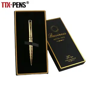 TTX Custom Thin Hotel Supplies Promotion Gold Ball Pen Luxury Laser Branded Metal Body Slim Ballpoint Pens