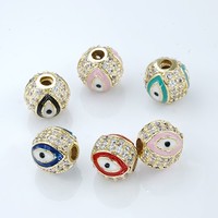 Perles en forme d'œil de 8 mm pour la fabrication de bijoux, bracelet plaqué or, deux rangées de zircons, accessoires de bijoux en époxy rond à faire soi-même