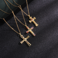 Kalung Salib Batu Permata Multiwarna Gaya Retro Baroque OEM, Anti Air, Liontin Religius Kristen, Grosir