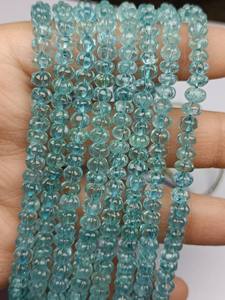 พลอยอะความารีนสีน้ำเงินเข้มธรรมชาติ รูปฟักทองและเมลอน ขนาด 4-7 มม. เม็ดพลอยแกะสลักลายพิเศษสำหรับทำเครื่องประดับ - Product Image 3