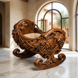 Berceau à bascule en bois sculpté artisanal pour bébé, design en vigne de vigne, style victorien, mobilier de chambre d'enfant, Maharashtra, INDIE - Product Image 3