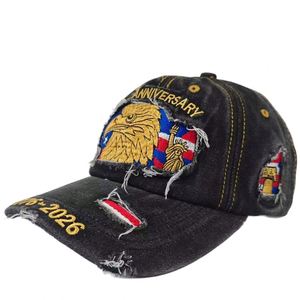 Nueva Gorra de Béisbol Vintage con Efecto Desgastado y Bordado del 250 Aniversario, Visera Rasgada, 100% Algodón, 6 Paneles - Product Image 5