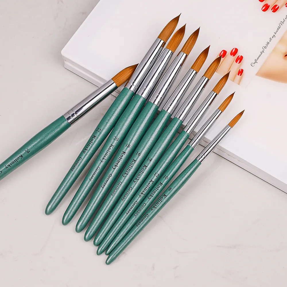2022 Newest Professional Custom Private Logo Wooden Handle Kolinsky Acrylic Nail Polish Brush Nail Art Painting Pen For Salon