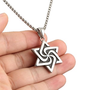 Yunnique-collar punk con colgante de estrella de seis puntas de acero inoxidable para hombre, diseño geométrico de molino de viento, joyería de moda - Product Image 5