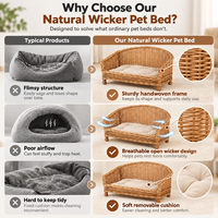 Panier-lit pour animaux de compagnie en rotin naturel tressé à la main pour chats, petits chiens, maison, hôtel, Airbnb, meubles pour animaux de compagnie haut de gamme