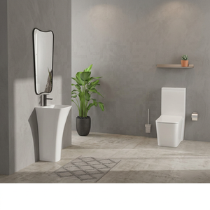 Ensemble de salle de bain sanitaire blanc Offre Spéciale carré monobloc céramique toilette lavabo piédestal évier pour cuisine extérieure appartement - Product Image 1